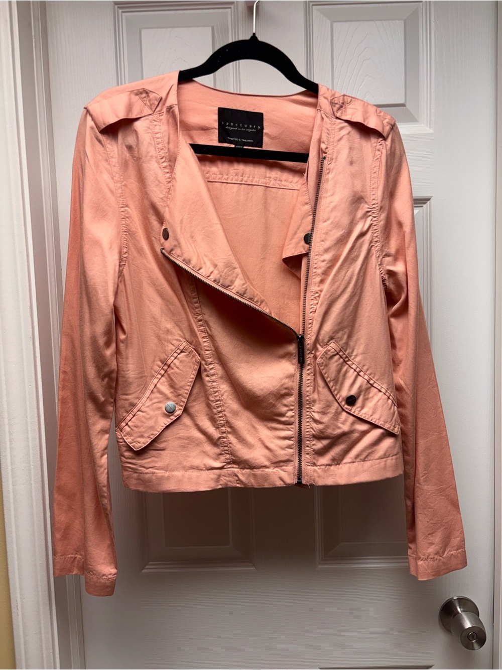 Sanctuary Blush Pink Lyocell Moto Jacket | Lightweight Asymmetrical Zip | Size M